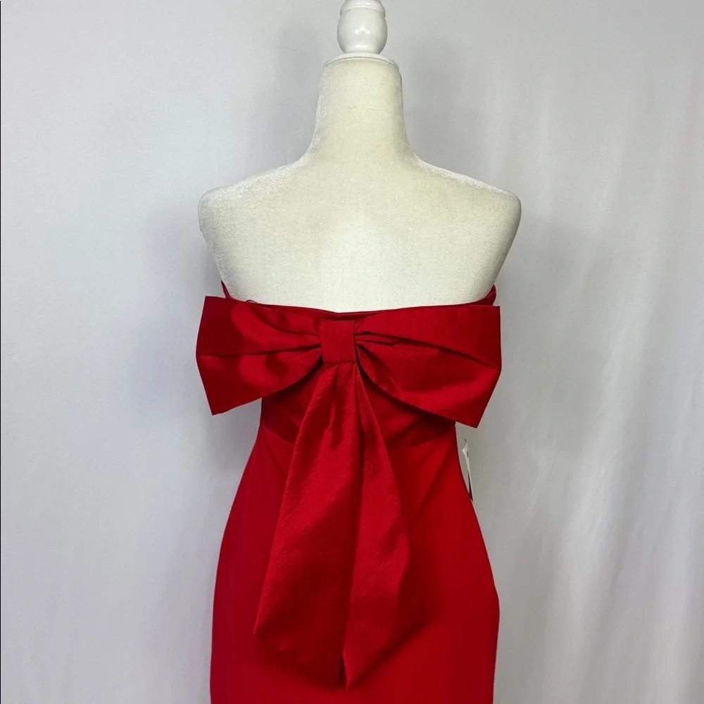 Likely Valerie‎ Strapless Bow Back Dress Size 6 Red Midi Slit NWT